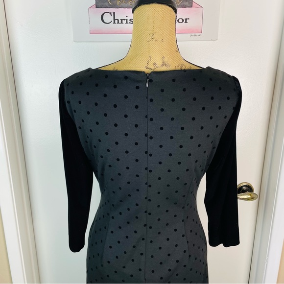 Tahari 6P Black Midi Dress Woman Dots 3/4 Sleeve Rhinestone Evening Party Velvet - Picture 8 of 14